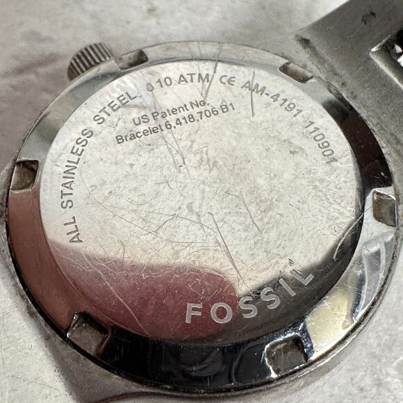 Fossil Watch Womens 25mm Pave Bezel Date Silver Tone 6" Quartz New Battery - Picture 9 of 12